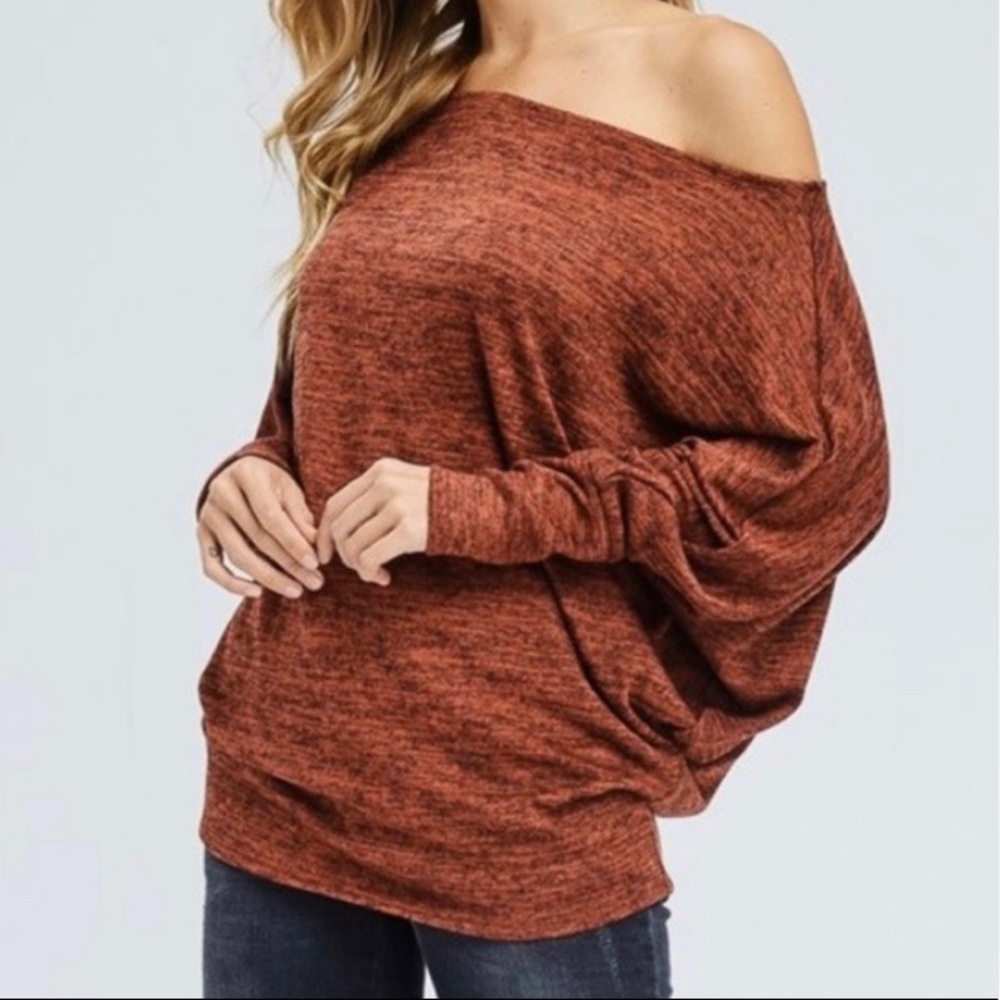 Marbled Knit Dolman Top Rust